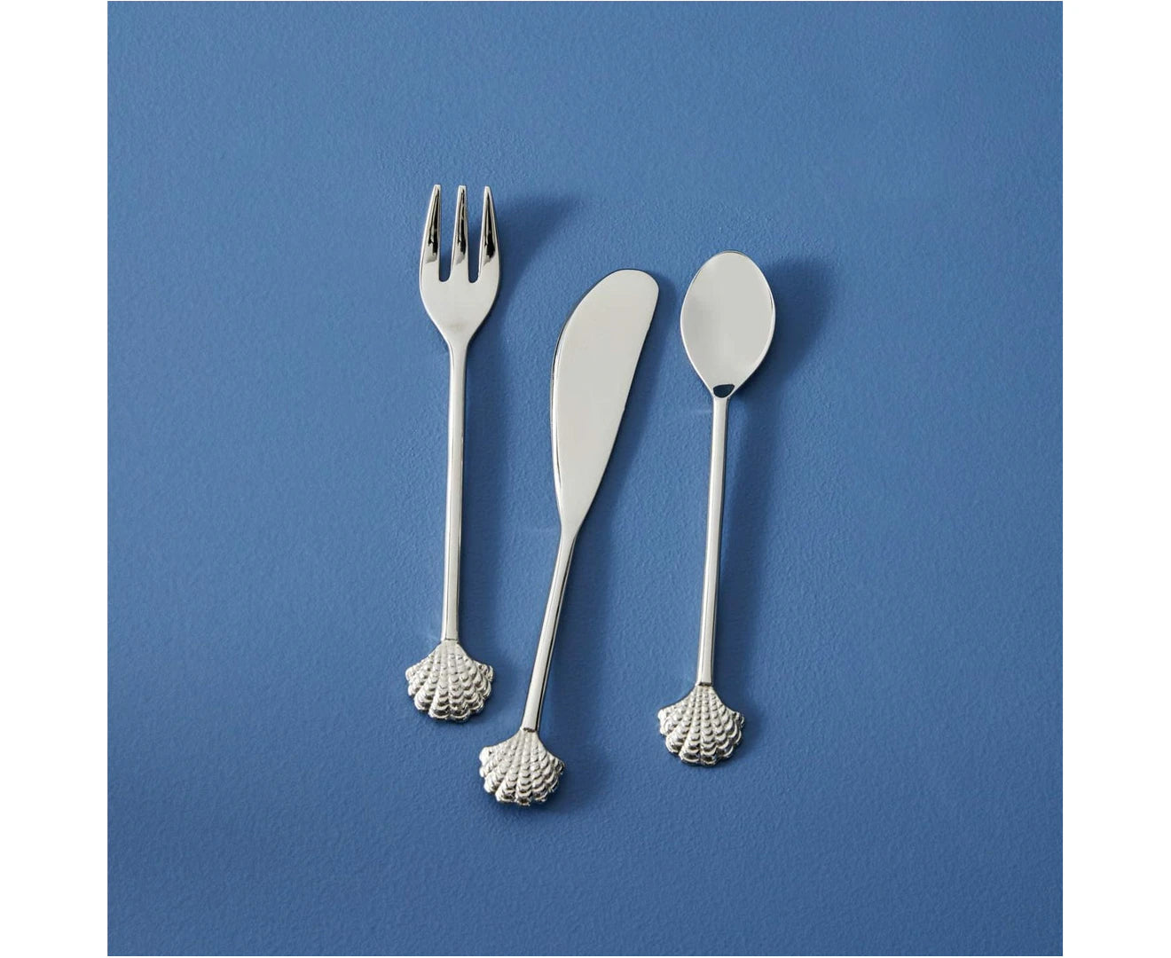 3Pc  Seychelles Sea Shell Appetiser Cutlery Tableware Set Silver