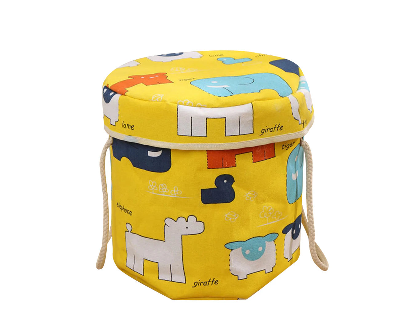 2 In1 Cartoon Toy Storage Organizer Bag Collapsible Canvas Basket for Kids Room-Yellow