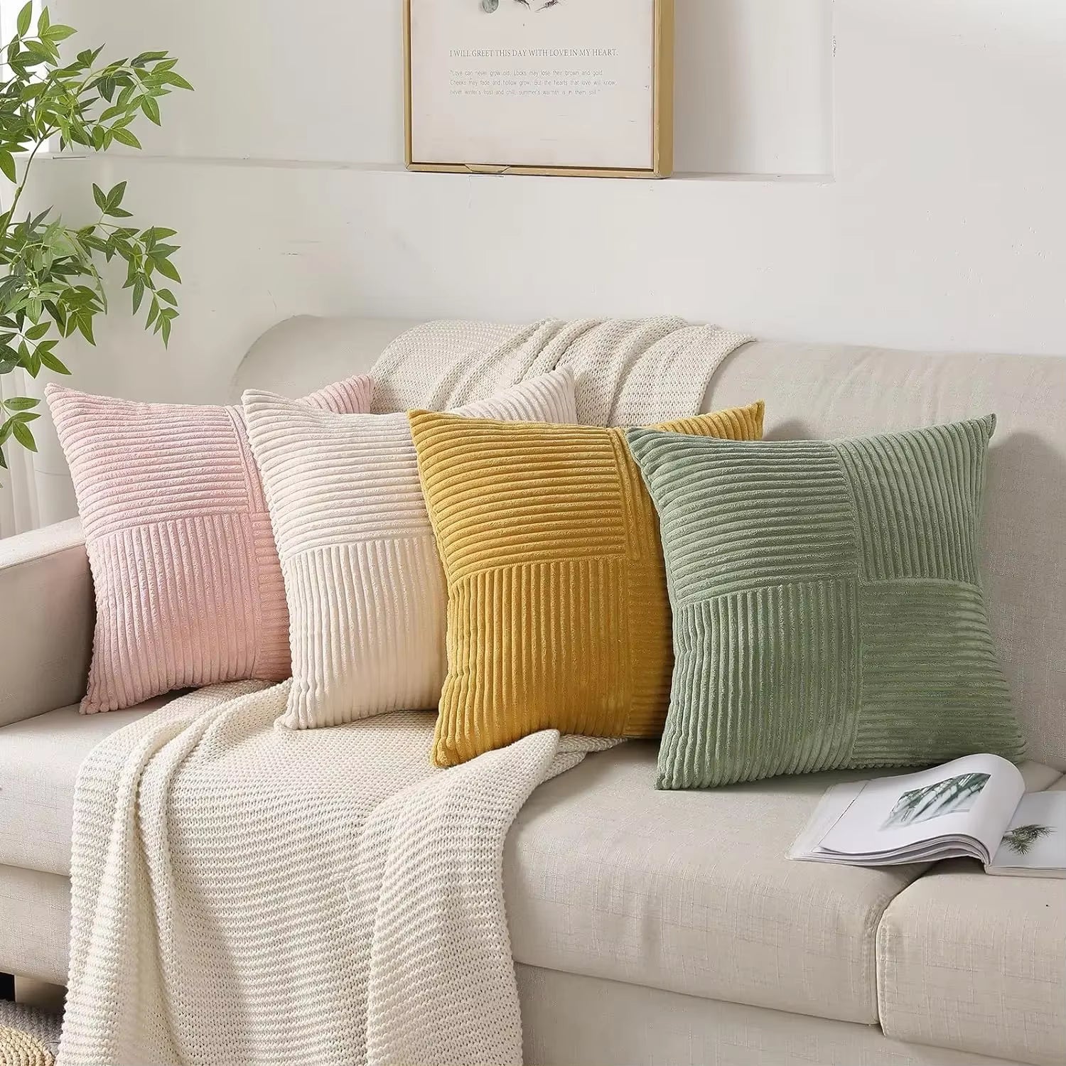 2Pcs/Set Corduroy Striped Square Cushion Covers 45*45CM Soft Splicing Throw Pillow Covers for Couch Bed Chair Home Decor