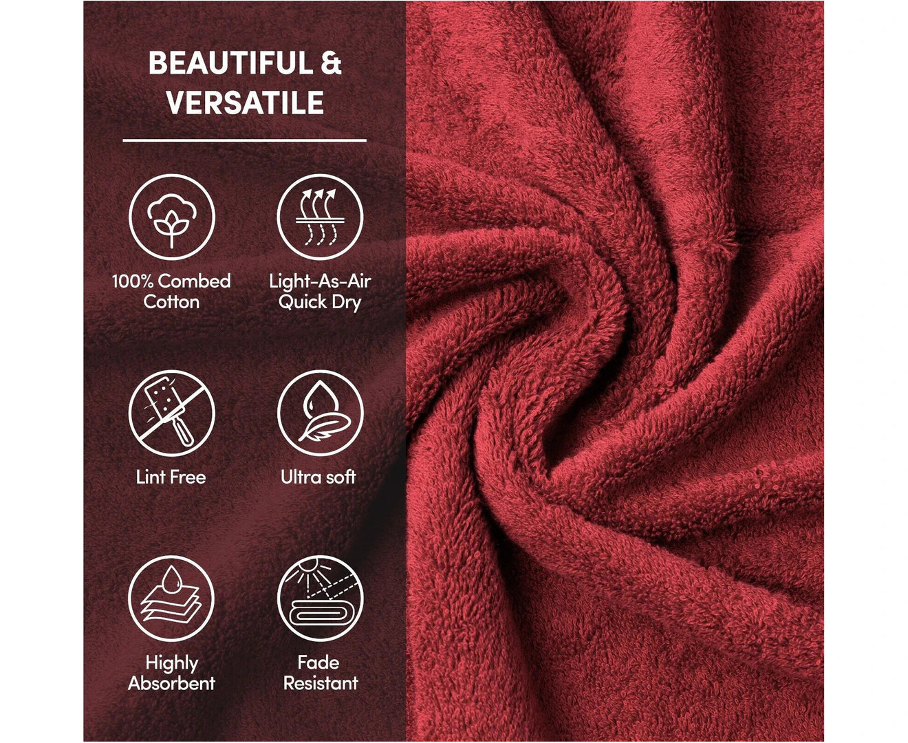 3PCS 100% Combed Cotton Towel Set Bath Towel Hand Towel & Face Washer Sets Burgundy