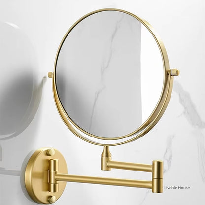 Gold Foldable Double-Sided Makeup Mirror Bathroom Mirror 1:3X Makeup Mirror Wall Mounted Circular Mirror Bathroom Supplies