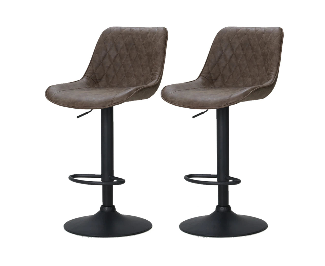 Bar Stools Set of 2 Gas Lift Kitchen Stool Adjustable Chairs Brown