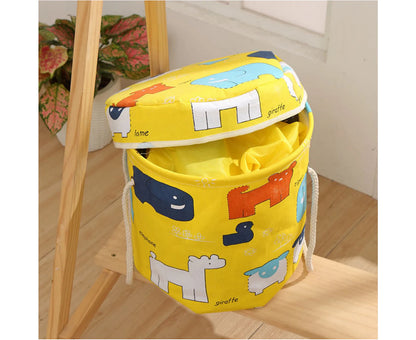 2 In1 Cartoon Toy Storage Organizer Bag Collapsible Canvas Basket for Kids Room-Yellow