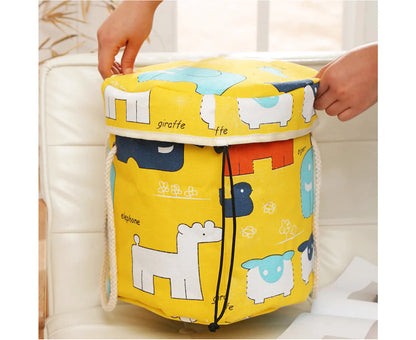 2 In1 Cartoon Toy Storage Organizer Bag Collapsible Canvas Basket for Kids Room-Yellow