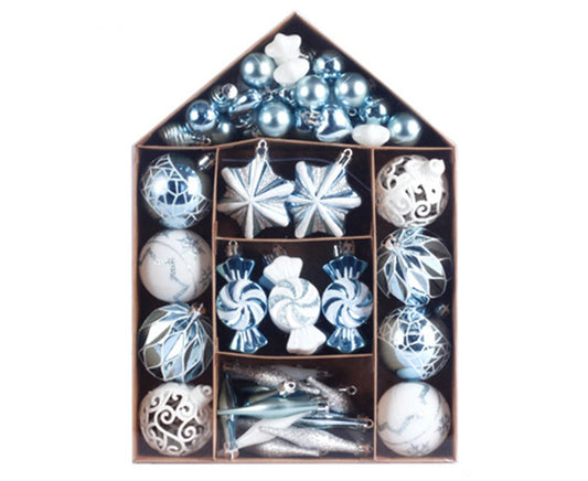 73 Pieces Christmas Ball Ornament Set, Christmas Tree Christmas Decorations, Painted Christmas Balls Pack—Light Blue White