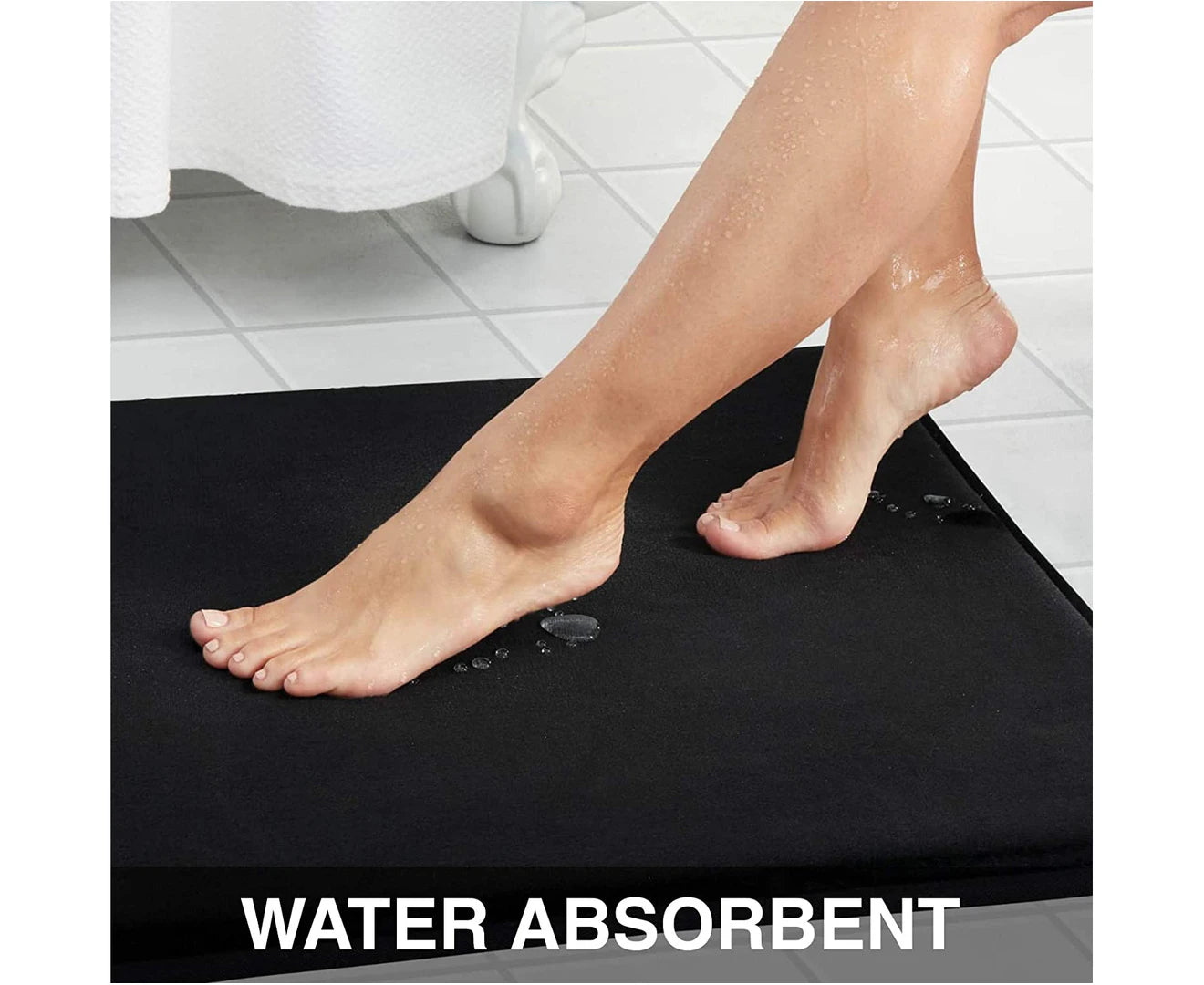 Memory Foam Bath Mat Non Slip Absorbent Super Cozy Velvet Bathroom Rug Carpet (20 Inches X 30 Inches, Black)