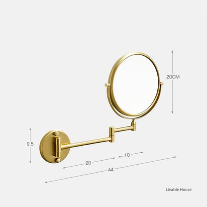 Gold Foldable Double-Sided Makeup Mirror Bathroom Mirror 1:3X Makeup Mirror Wall Mounted Circular Mirror Bathroom Supplies