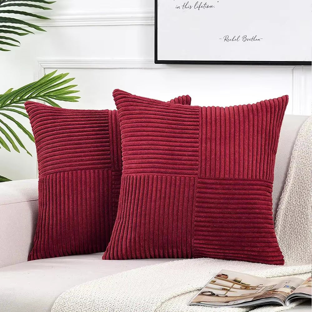 2Pcs/Set Corduroy Striped Square Cushion Covers 45*45CM Soft Splicing Throw Pillow Covers for Couch Bed Chair Home Decor