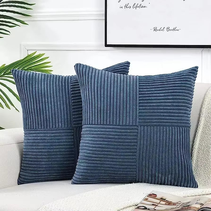 2Pcs/Set Corduroy Striped Square Cushion Covers 45*45CM Soft Splicing Throw Pillow Covers for Couch Bed Chair Home Decor