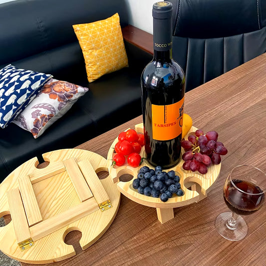 Wooden Outdoor Wine Table Folding Picnic-Table with Glass Holder 2 in 1 Wine Glass Rack Outdoor Portable Picnic Folding Table