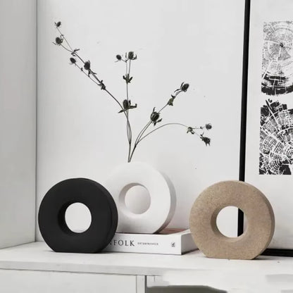 Nordic Home Decor Vase Decoration Home Donut Vase Luxury Living Room Decoration Simple Flower Vase Matte Centerpiece Decoration