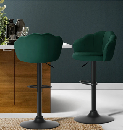 Green velvet gas lift bar stools set of 2.