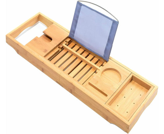 Bamboo Bathtub Trays Bath Table Expandable Luxury Caddy Tray with Extending Sides, Cellphone,Book,Tray and Wineglass Holder- Gift Idea for Loved Ones