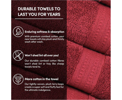 3PCS 100% Combed Cotton Towel Set Bath Towel Hand Towel & Face Washer Sets Burgundy