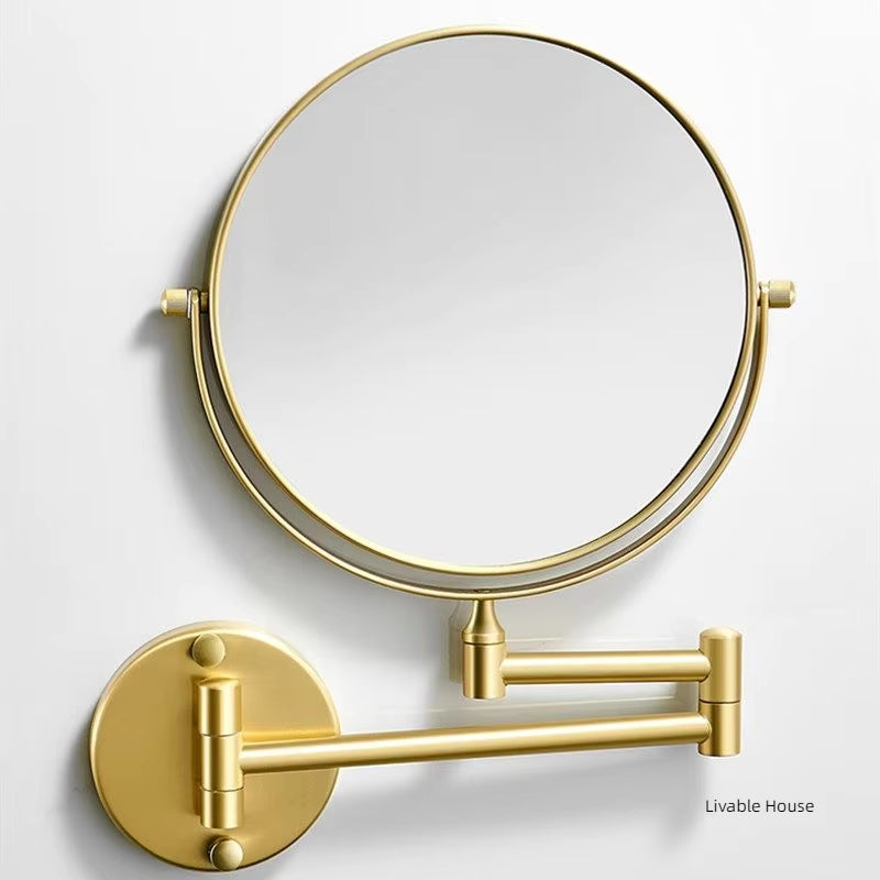 Gold Foldable Double-Sided Makeup Mirror Bathroom Mirror 1:3X Makeup Mirror Wall Mounted Circular Mirror Bathroom Supplies