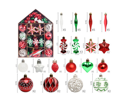 73 Pieces Christmas Ball Ornament Set, Christmas Tree Christmas Decorations, Painted Christmas Balls Pack—Red Green White