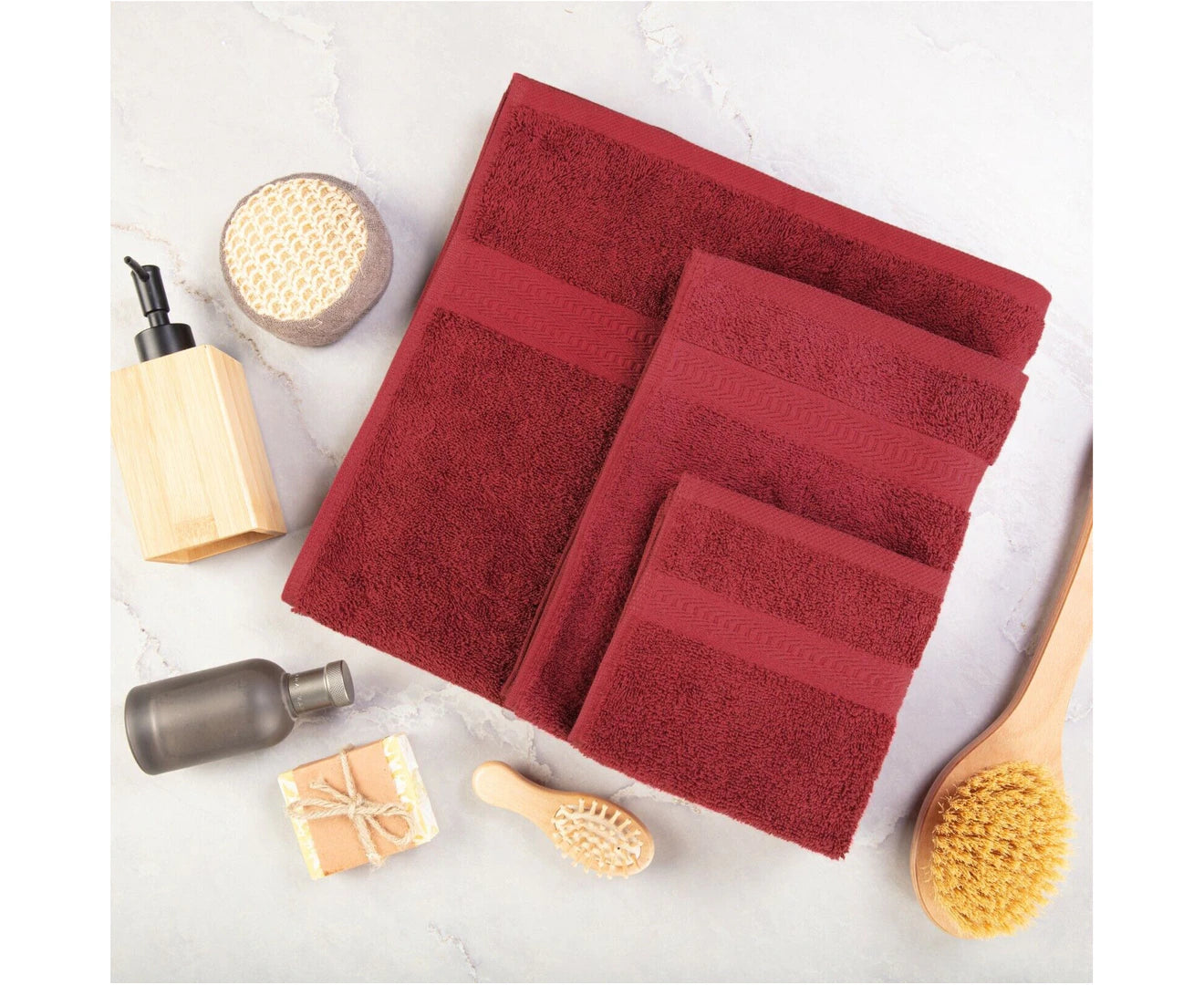 6PCS 100% Combed Cotton Towel Set Bath Towel Hand Towel & Face Washer Sets Burgundy