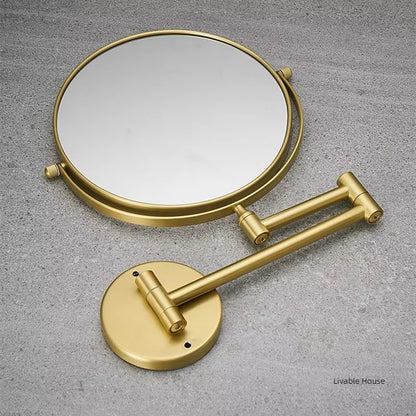 Gold Foldable Double-Sided Makeup Mirror Bathroom Mirror 1:3X Makeup Mirror Wall Mounted Circular Mirror Bathroom Supplies