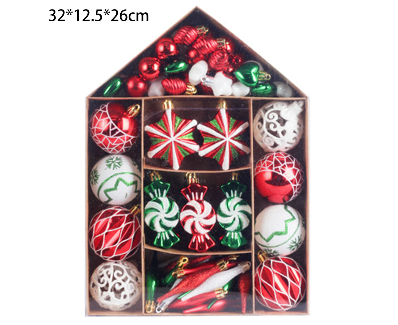 73 Pieces Christmas Ball Ornament Set, Christmas Tree Christmas Decorations, Painted Christmas Balls Pack—Red Green White