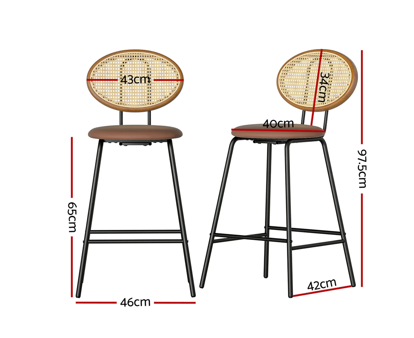 4X Bar Stools PU Leather Stools Brown