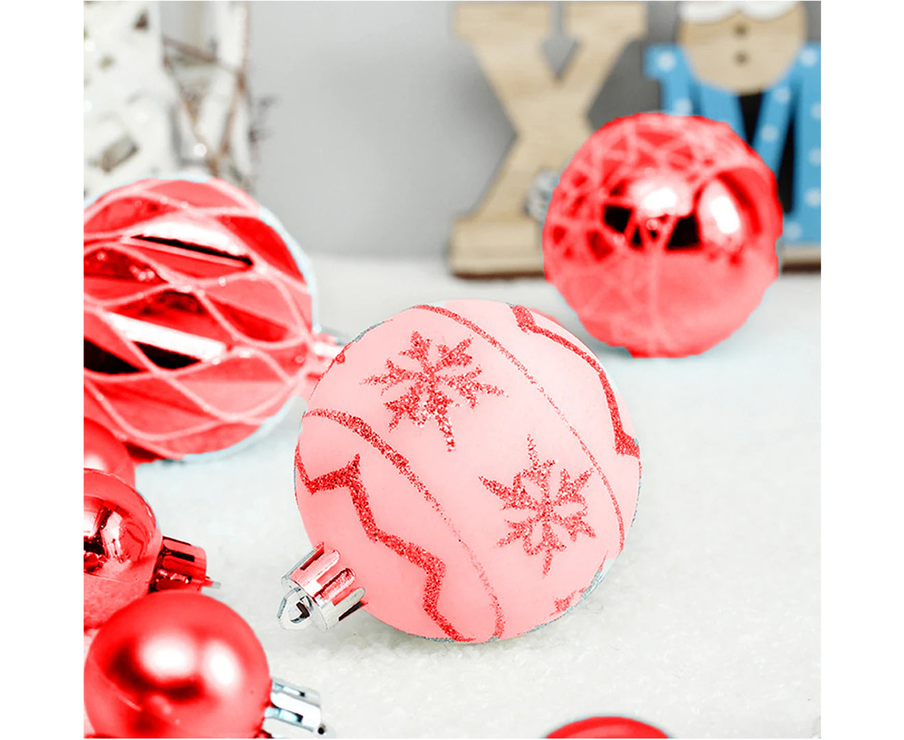 73 Pieces Christmas Ball Ornament Set, Christmas Tree Christmas Decorations, Painted Christmas Balls Pack—Red Green White