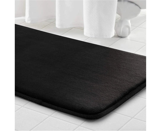 Memory Foam Bath Mat Non Slip Absorbent Super Cozy Velvet Bathroom Rug Carpet (20 Inches X 30 Inches, Black)