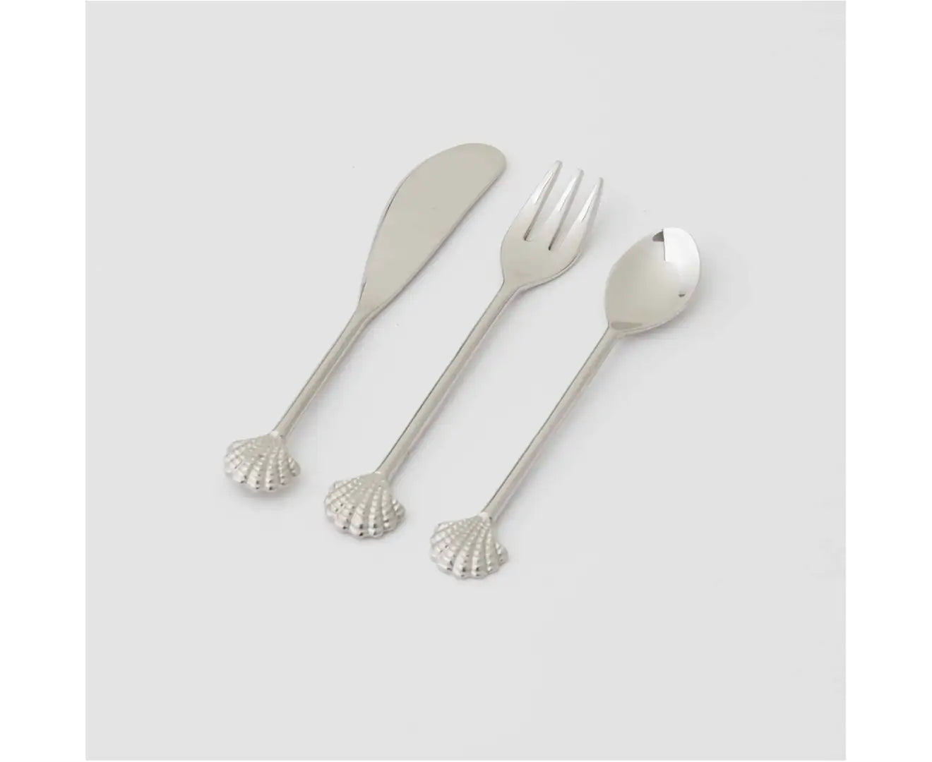 3Pc  Seychelles Sea Shell Appetiser Cutlery Tableware Set Silver