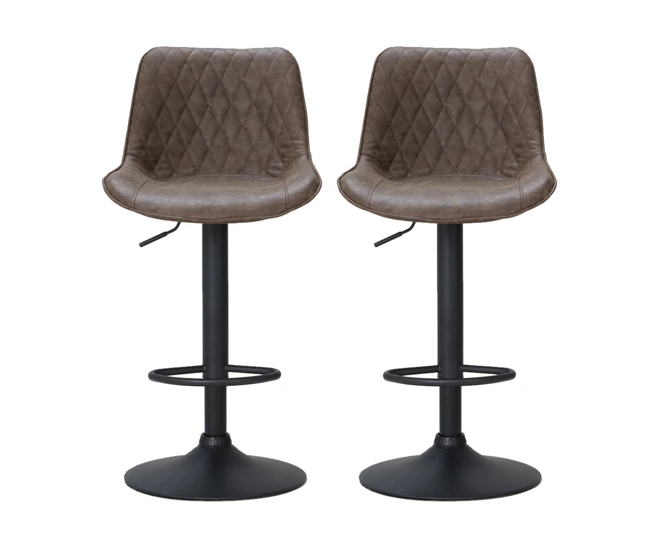 Bar Stools Set of 2 Gas Lift Kitchen Stool Adjustable Chairs Brown