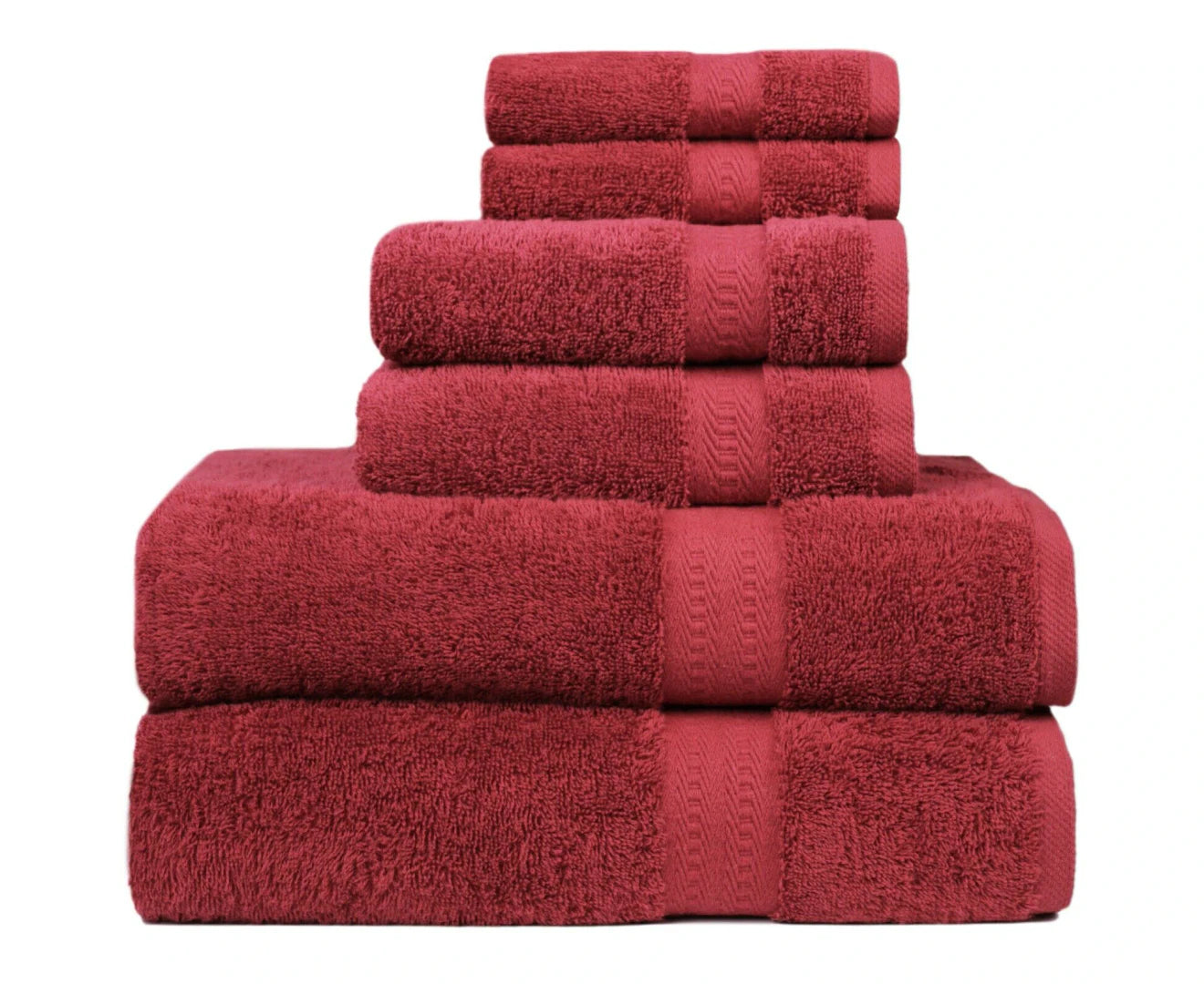 6PCS 100% Combed Cotton Towel Set Bath Towel Hand Towel & Face Washer Sets Burgundy