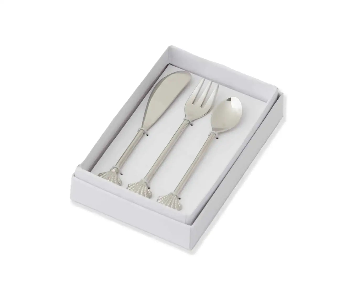 3Pc  Seychelles Sea Shell Appetiser Cutlery Tableware Set Silver