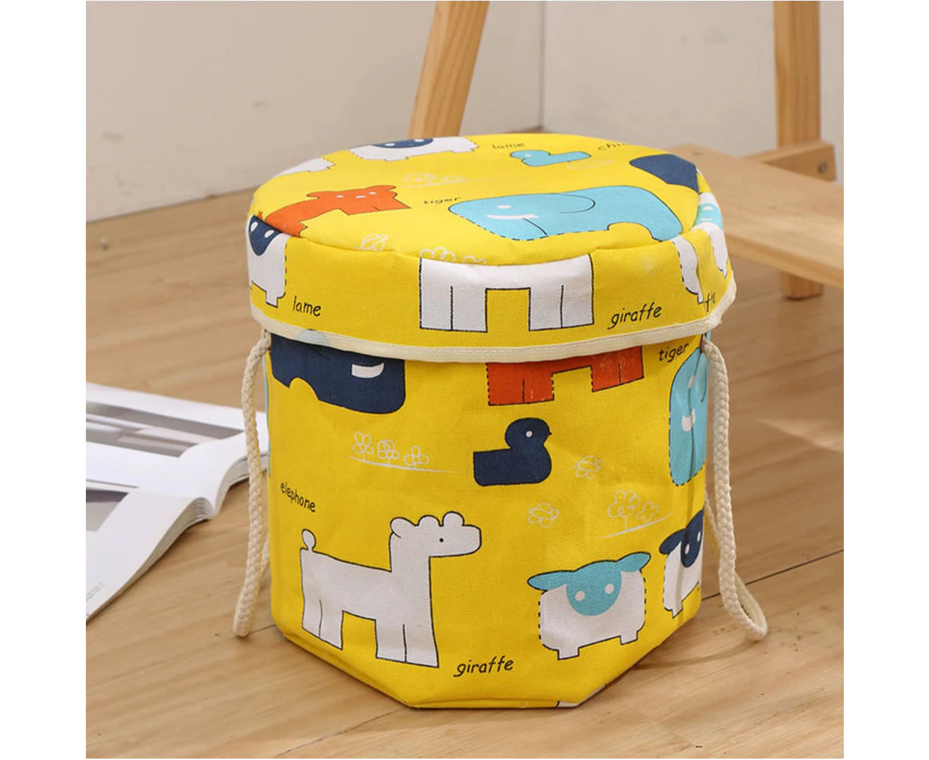 2 In1 Cartoon Toy Storage Organizer Bag Collapsible Canvas Basket for Kids Room-Yellow